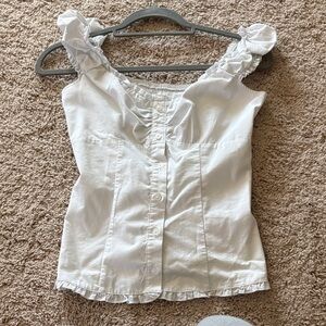 Hollister White Ruffled-Strap Button Front Top
